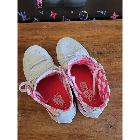 Vans Sk8-Hi Leather High Top White Pink Skateboard Sneaker Men Sz 7.5 Women Sz 9 - Picture 4 of 13